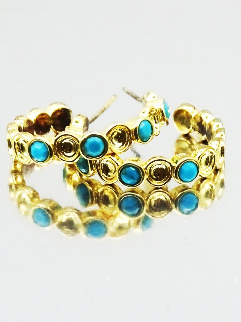 MELINDA MARIA Gold Plated Turquoise Cabochons Medium Hoop Earrings